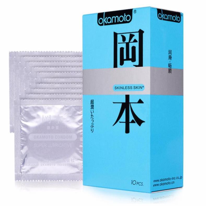 Bao Cao Su Siêu Mỏng Siêu Bôi Trơn Hộp 10 Cái Okamoto Skinless Skin Super Lubricated