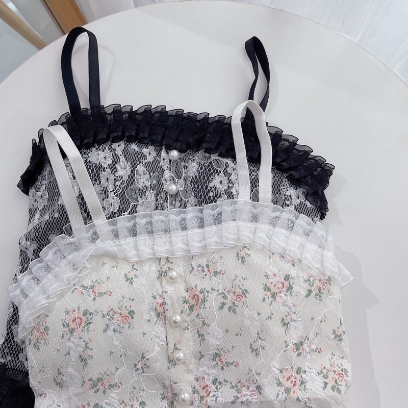 Áo 2s hai dây khuy ngọc phối ren có đệm ngực