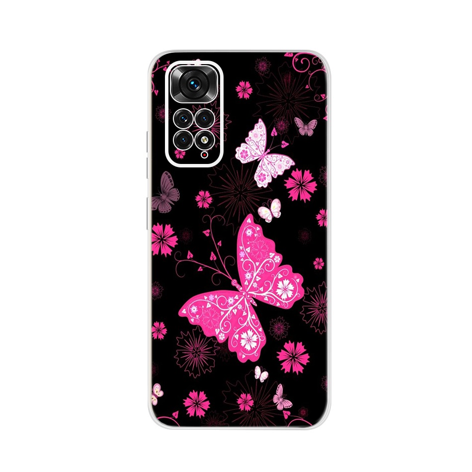 Ốp Điện Thoại TPU Silicon Mềm Trong Suốt Họa Tiết Hoa Và Mèo Cho Xiaomi Redmi Note 11 4G / Redmi Note11