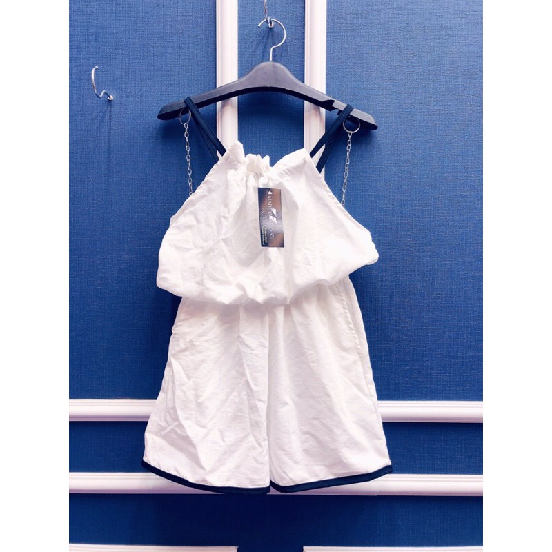 Bộ ngủ nữ 🍉 set đồ ngủ 2 dây màu trắng thiết kế viền màu đen tạo style đáng yêu chất vải thoáng mát style nhà Lynashoppp | BigBuy360 - bigbuy360.vn
