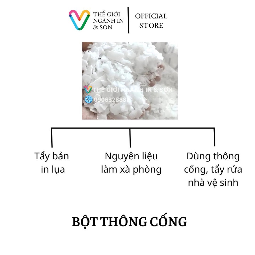 Bột thông cống cực mạnh, tẩy bản in lụa, làm xà phòng