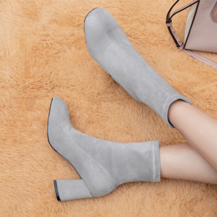 Giày boot nữ cổ cao gót vuông da lộn cao cấp - Giày boot cao gót 5cm - Linus LN290