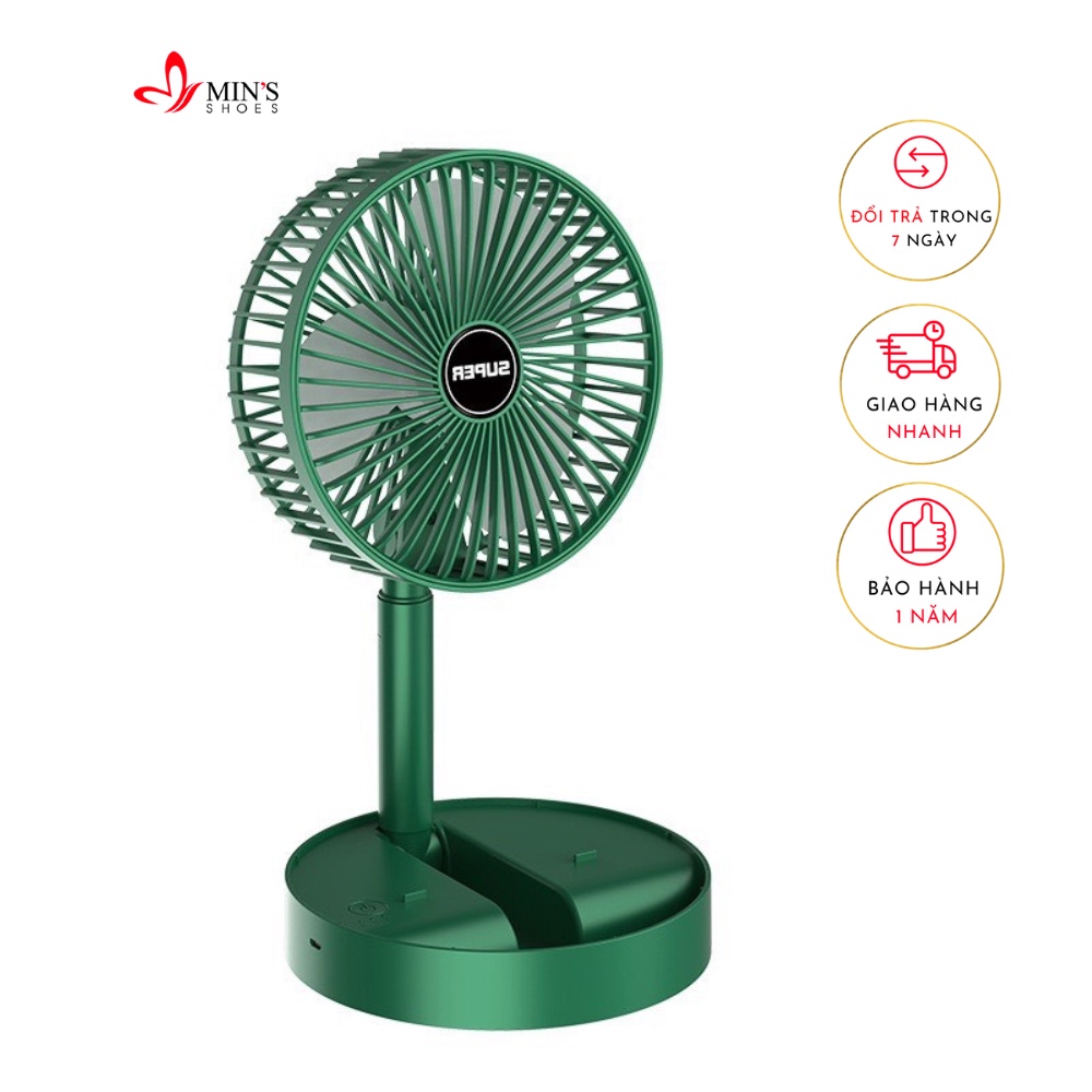 Min's Shoes - Quạt Tích Điện Mini gấp gọn - Fan Xoay 180 Độ, 3 Tốc Độ Gió