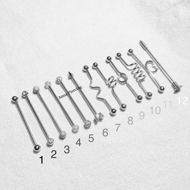 1 chiếc khuyên Industrial nhiều mẫu bằng thép y tế xỏ khuyên piercing