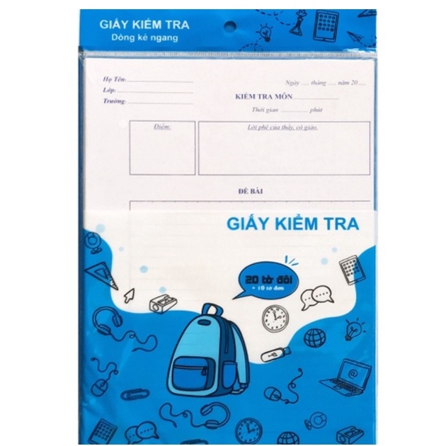 Giấy kiểm tra cấp 2 (20 tờ đôi + 10 tờ đơn dòng kẻ ngang)