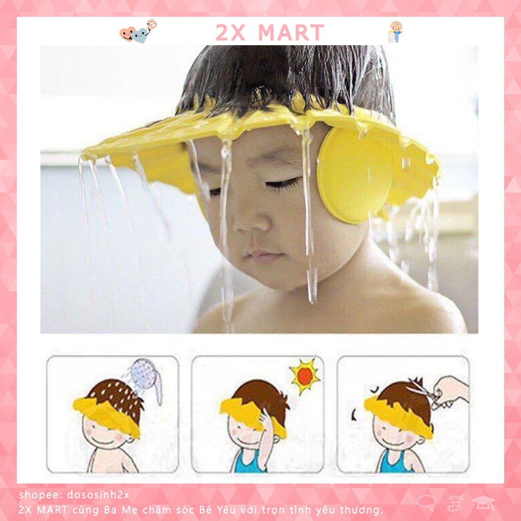 Mũ tắm che tai chắn nước cho bé, kiêm che nắng và cắt tóc 3 trong 1 - 2X MART