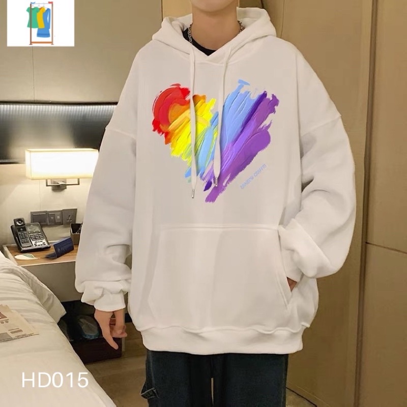 Áo hoodie in trái tim đa sắc - HD015 T2000