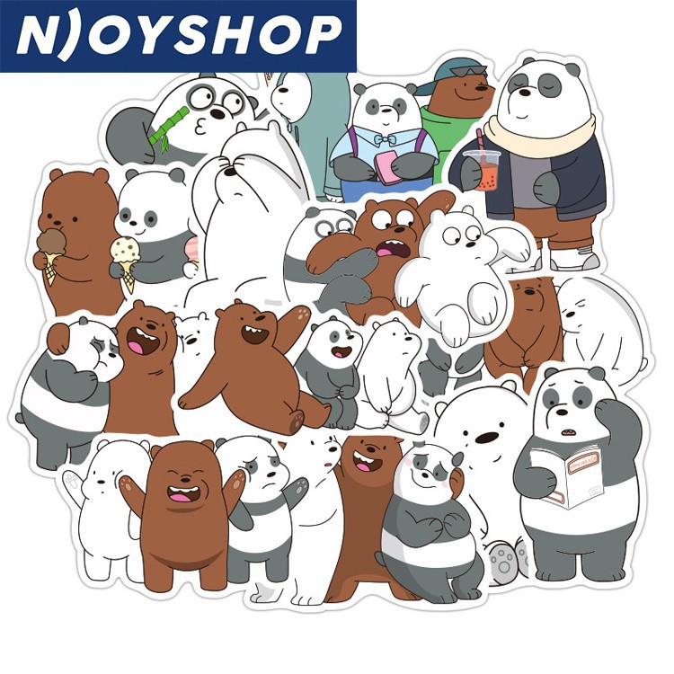 SET 50 MIẾNG STICKER 3 CHÚ GẤU WE BARE BEAR CHỐNG NƯỚC DÁN NÓN BẢO HIỂM, LAPTOP, VALI, TỦ, BÀN HỌC, XE MÁY