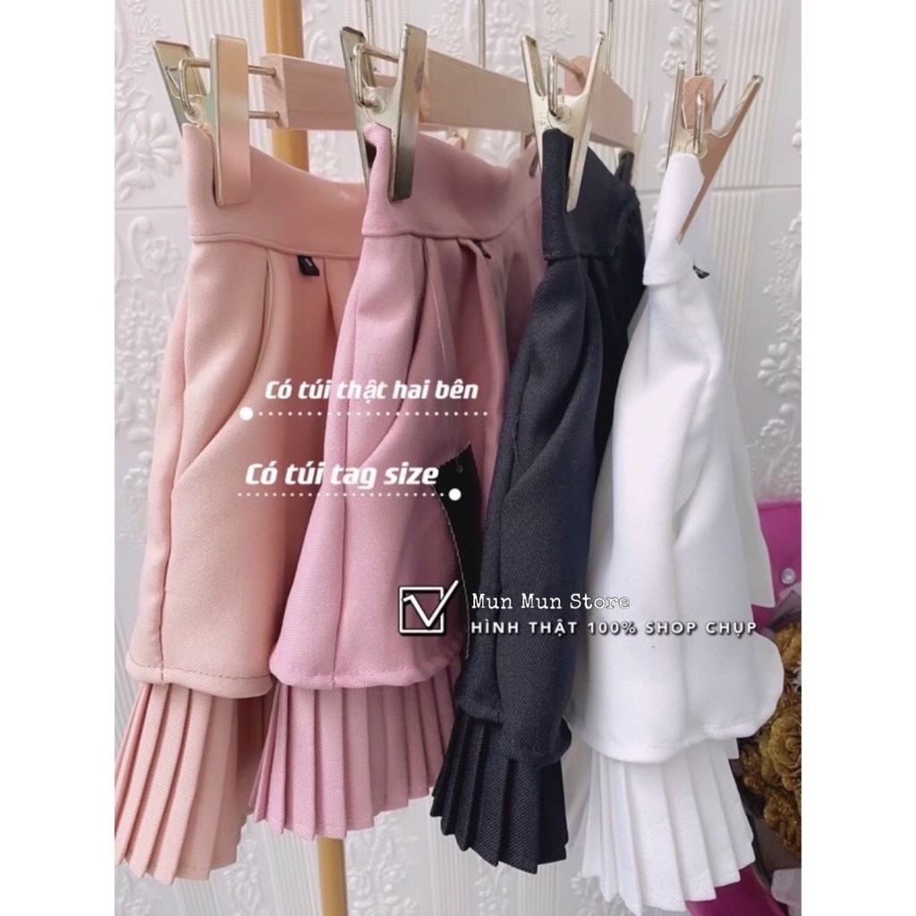 Chân váy ngắn xếp Ly chữ A MunMunStore 2 tầng công sở thanh lịch , Váy Ngắn Xếp Ly  Dáng Chữ A Xòe Công sở 8762