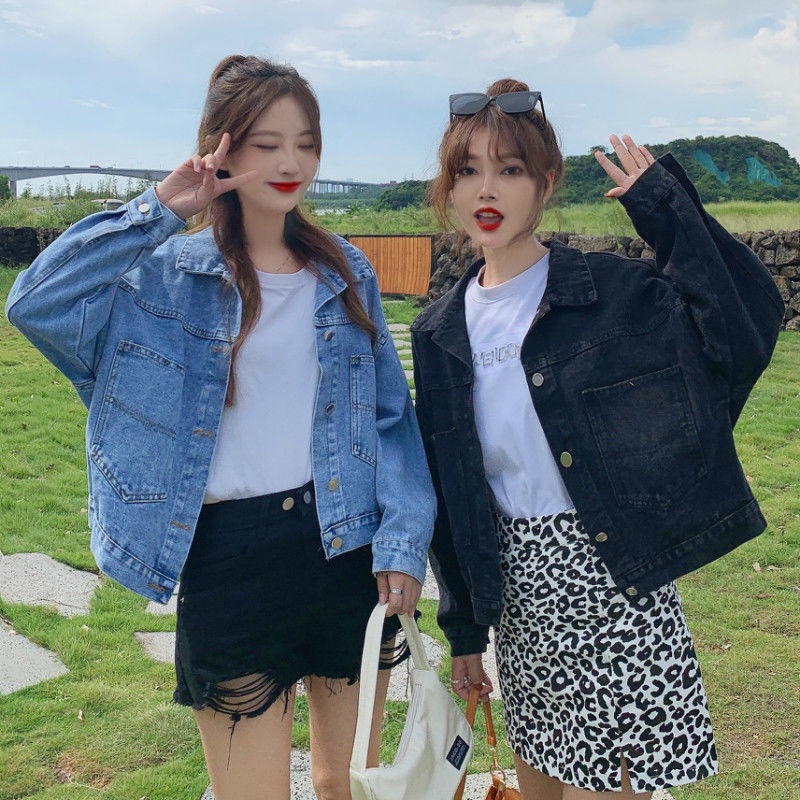 Áo Khoác denim Dáng Rộng In Hạt Cườm Phong Cách Hàn Quốc Thời Trang Mùa Thu Mới Cho