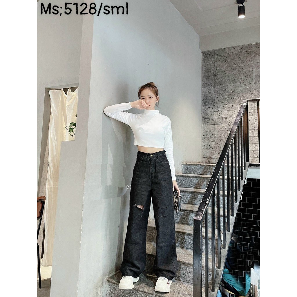 QUẦN JEAN ỐNG RỘNG NỮ XÁM ĐEN RÁCH 1 VẠT 2 SỌC FORM DÀI RỘNG LAI CUỐN CHUẨN CHỈ, ĐẲNG CẤP THỜI TRANG VÀ CÁ TÍNH CAO CẤP