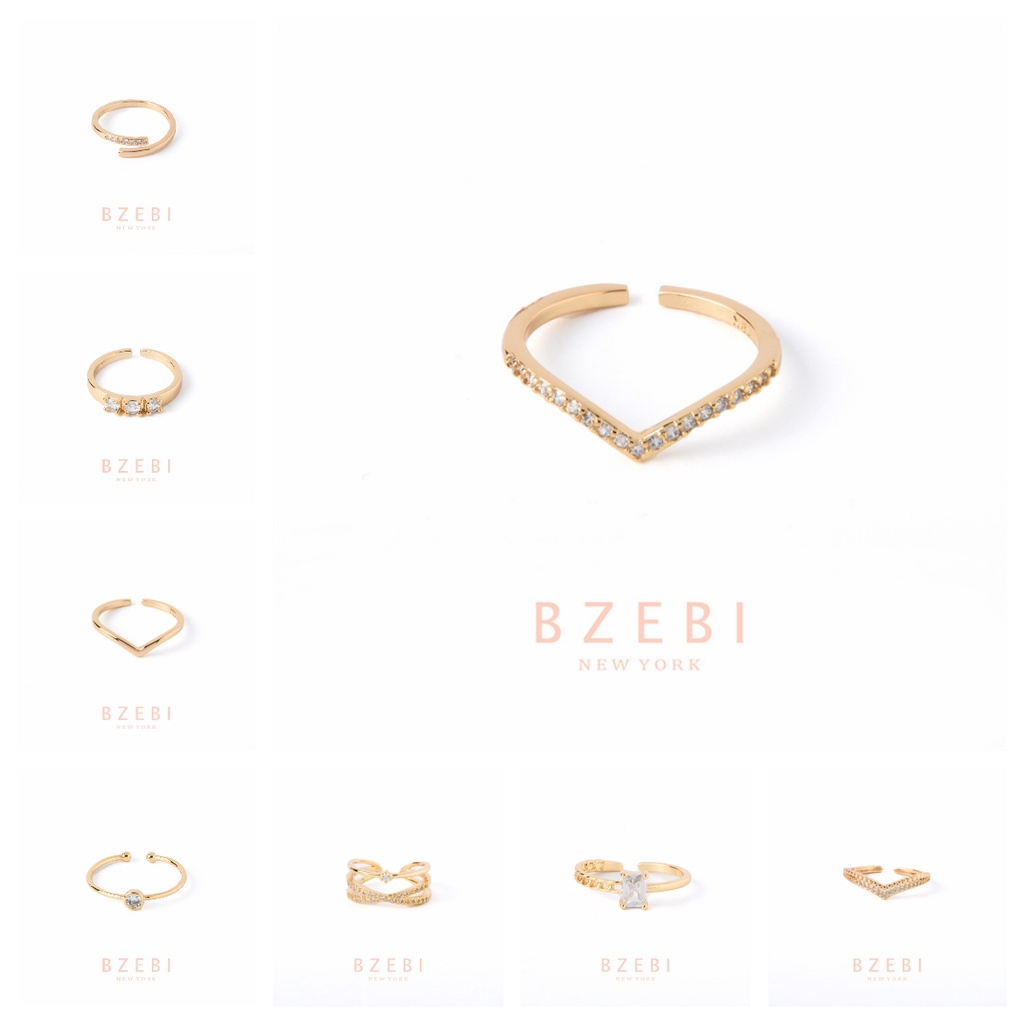 BZEBI Vàng Eternity Nhẫn Kim Cương Zircon Ban Nhạc Có Thể Điều Chỉnh Thiết Kế Tối Giản 27R