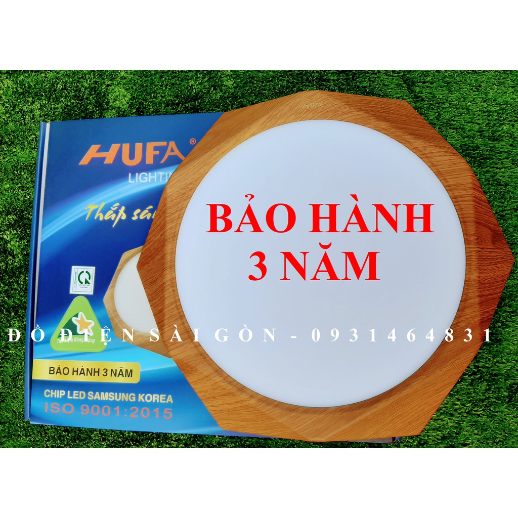 Đèn Ốp Trần HUFA Kim Cương 24W Vân Gỗ 3 Chế Độ Sáng Chip Led SamSung