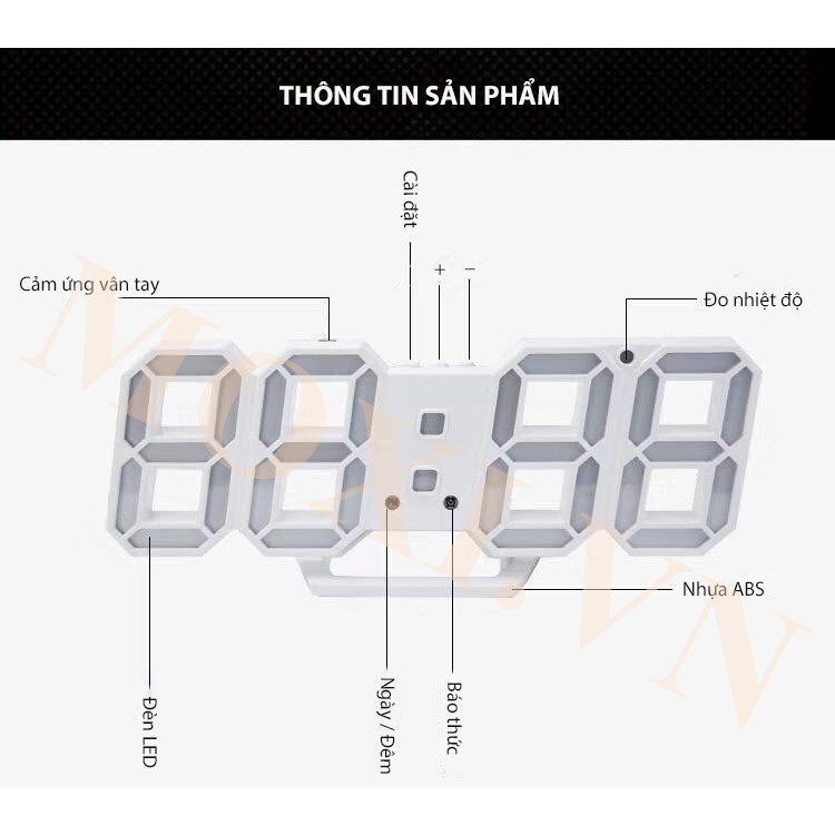 [ Tặng Cóc, Dây Sạc & Móc Treo ] Đồng hồ LED 3D treo tường, để bàn phong cách Hàn Quốc sáng đẹp decor phòng ngủ