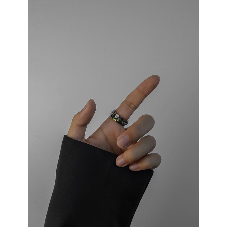 Nhẫn khui bia ánh lửa xích xoay titan đeo đôi cặp nam nữ tình yêu