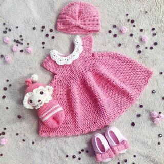 Set đầm, nón , giày handmade cho bé gái 1 tuổi