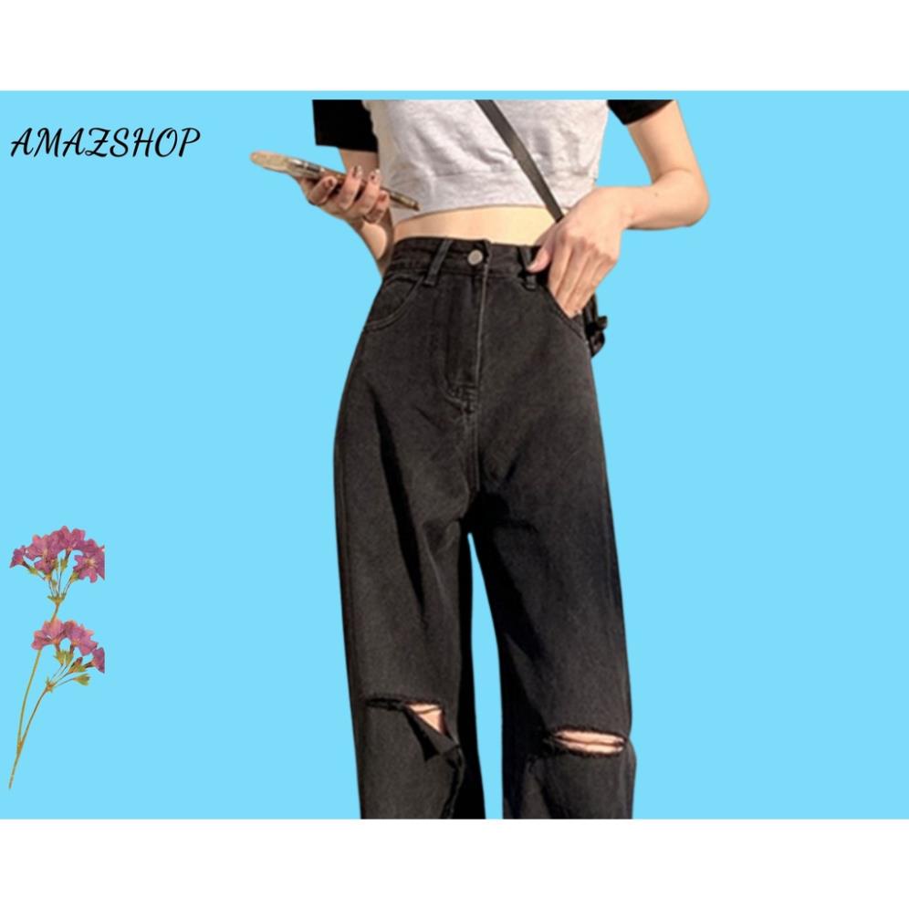 Quần baggy ống suông nữ , quần jean rách 2 gối hottrend 2022 AN1 ! /