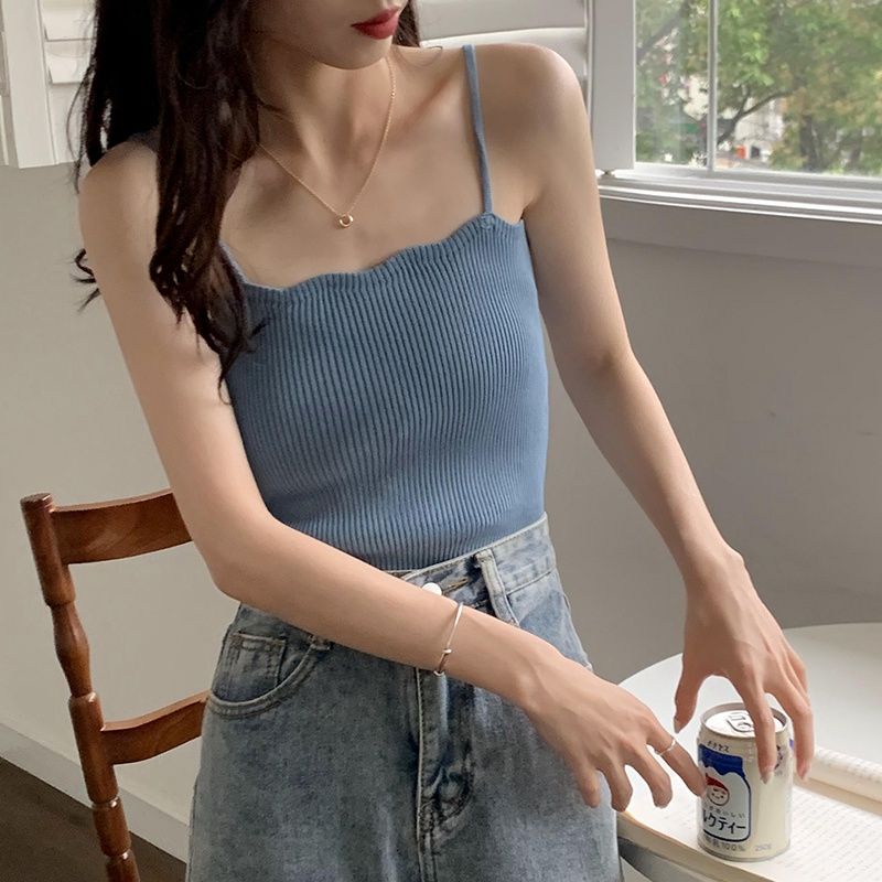 Áo Hai Dây Dệt Kim Phong Cách Retro Hàn Quốc