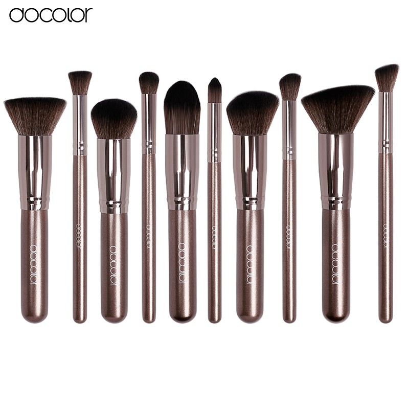 Bộ cọ cao cấp màu cà phê 10 cây Docolor Pieces Makeup Brushes Set