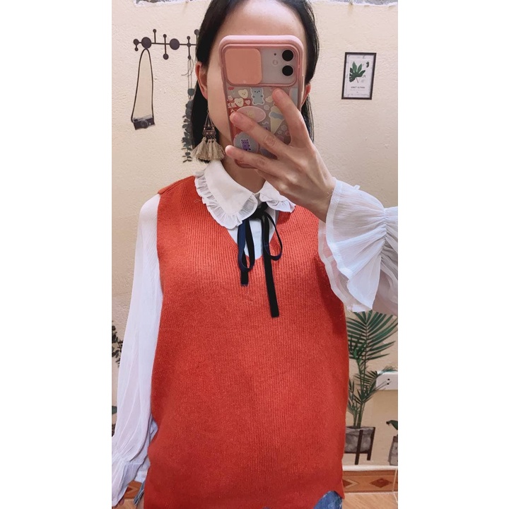 Áo gile len màu cam đất😍 cực vintage😍  2hand tuyển