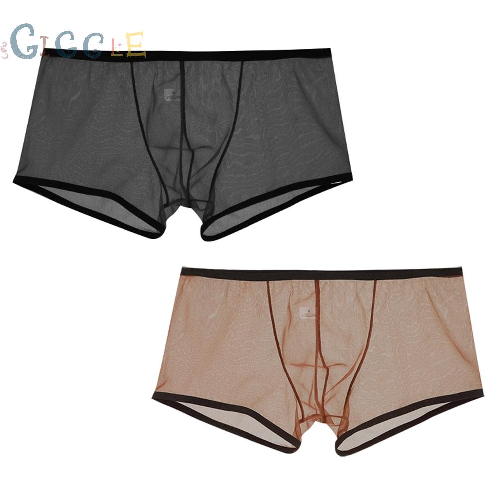 Men See Through Boxer Briefs Shorts-Underwear Panties Mesh Low-Rise Underpants