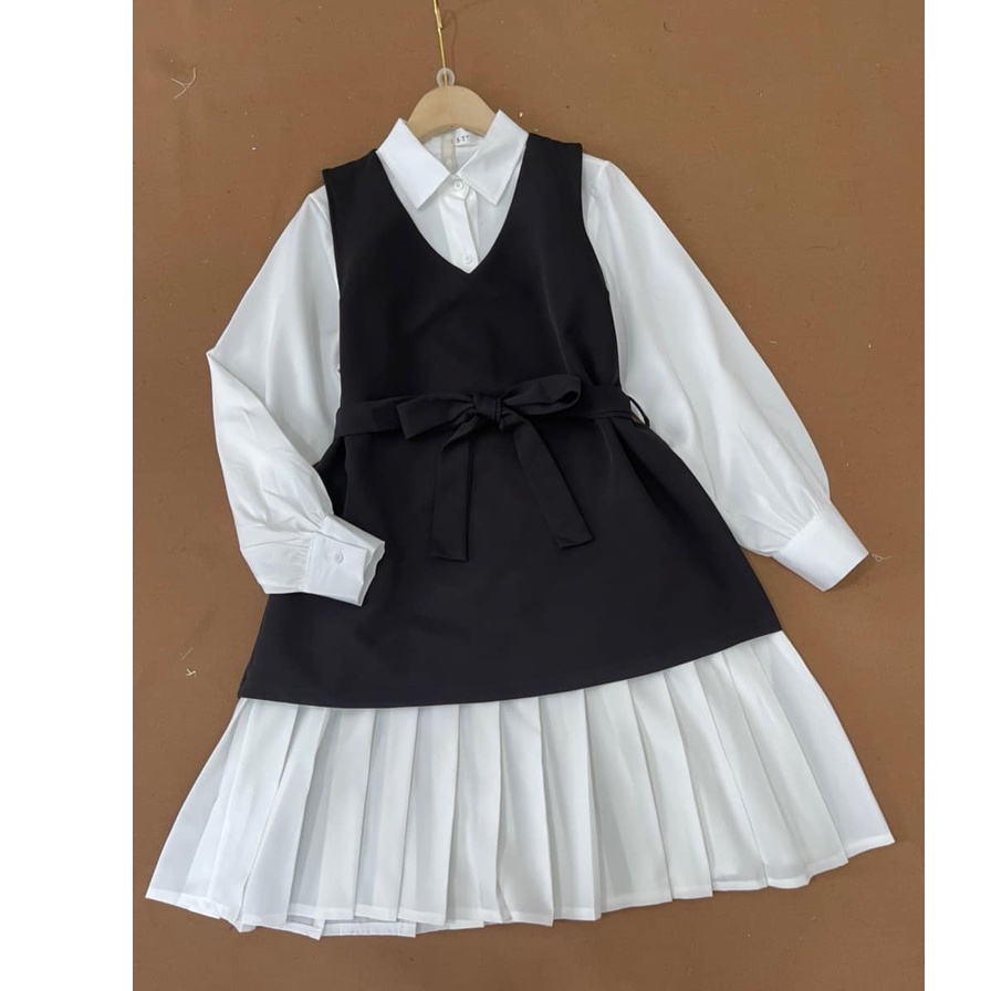 SET váy gile đen (kèm dây nơ)