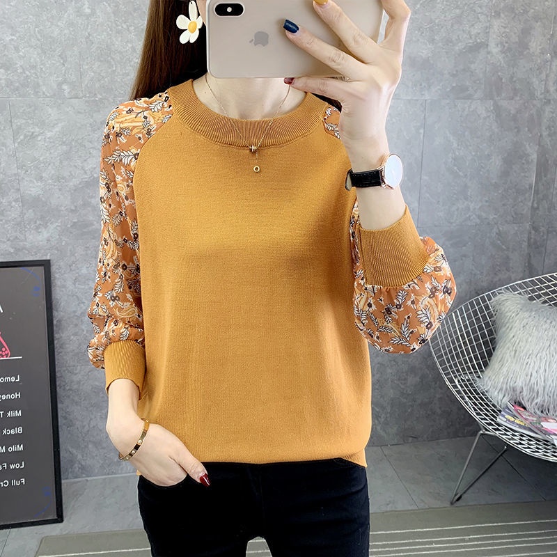 Áo Thun Dệt Kim Cổ Tròn Phối Ren Phong Cách Phương Tây Thời Trang Cho Nữ