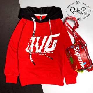 Áo thun có nón đỏ đen - áo hoodie cho bé