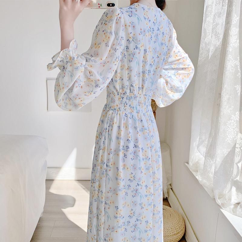 Đầm PERTY chiffon tay dài họa tiết hoa thời trang Hàn Quốc xinh xắn dành cho nữ
