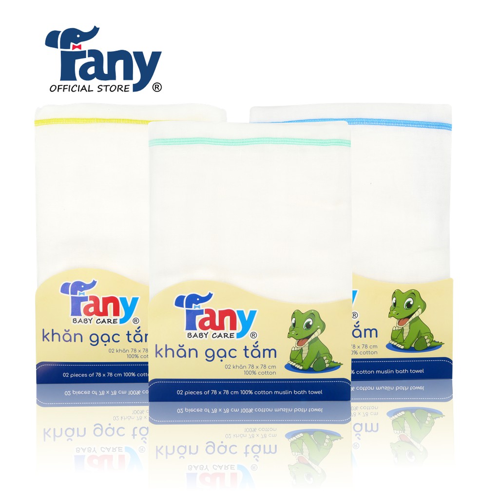 Khăn gạc tắm Fany® 78x78 cm 100% cotton 2 khăn/bịch chất liệu an toàn cho trẻ mềm mại thấm hút tốt