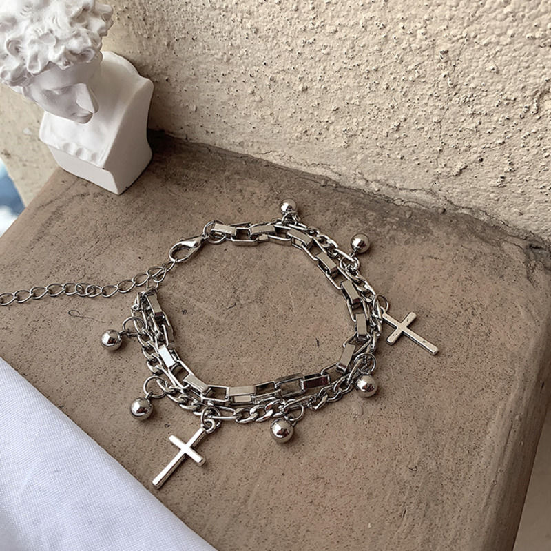 Vòng Tay Chuỗi Hạt Hình Chữ Thập Hai Lớp Phong Cách Hiphop 19047 Cho Nam Nữ