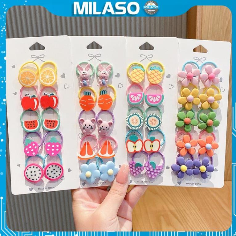 Dây buộc tóc MILASO dây chun buộc tóc set 10 buộc nỉ hoa quả Hàn Quốc cho bé gái, bạn nữ FAH-001414