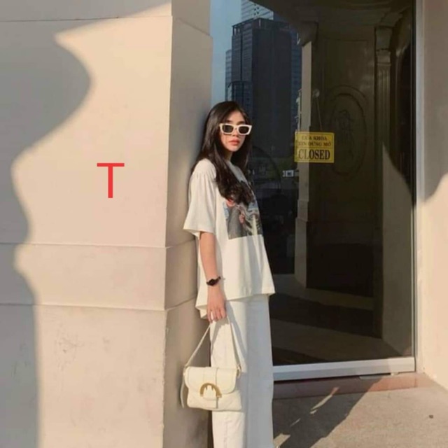 Sét áo in cộc tay +quần ống rộng trắng TTB857