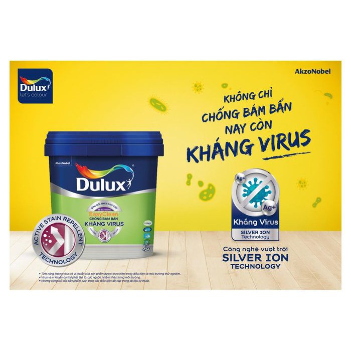 Sơn kháng virus nội thất trong nhà cao cấp Dulux EasyClean Chống Bám Bẩn Kháng Virus –Bề mặt mờ- Lon 5L