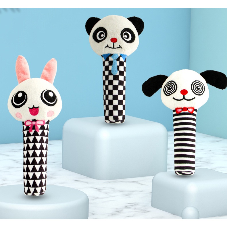 Đồ Chơi Lục Lạc Cầm Tay Màu Trắng Đen Giáo Dục Sớm Cho Bé Sơ Sinh 0 Tuổi