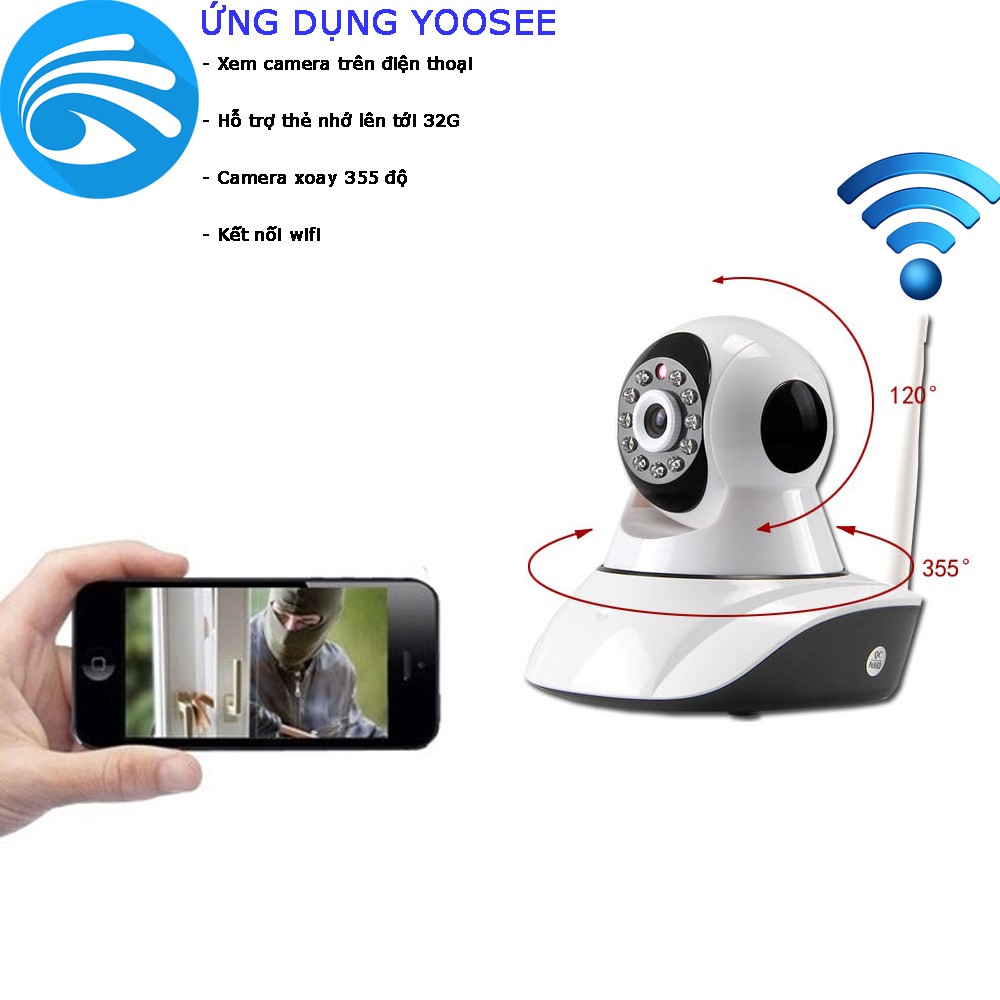 Camera IP FULL HD 1080 Xoay 360 Độ 10 Mắt Hồng Ngoại IR-cut và WPS (màu trắng) Hàng Model Mới