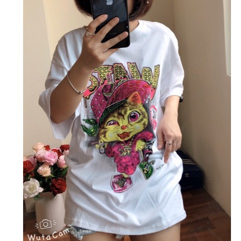 [ HÌNH THẬT, CÓ VIDEO] Áo phông nữ WAR tay lỡ cổ tròn in hình hót hít gắn đá sang trọng | BigBuy360 - bigbuy360.vn