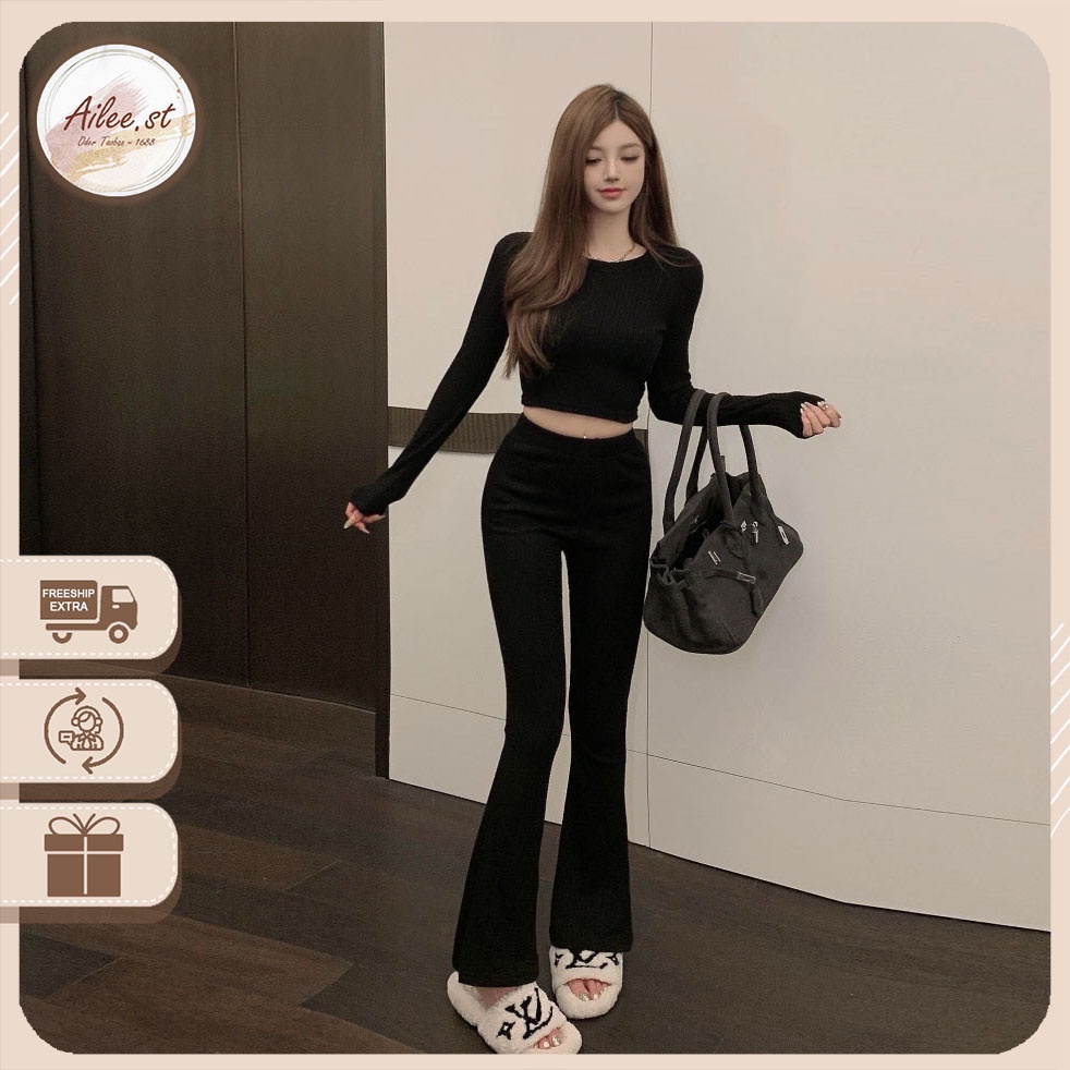 QNU 004A3 Quần Za.ra Tăm Ông Loe Nữ Legging Màu Đen Lưng Cao Co Dãn Bốn Chiều Siêu Hách Dáng Thời Trang Nữ Ailee