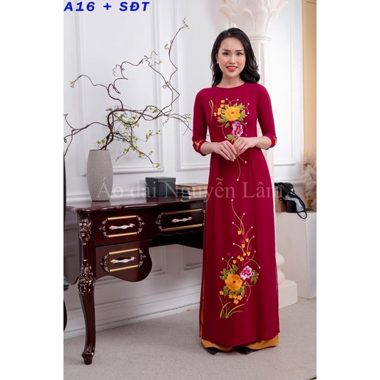 ÁO DÀI TRUYỀN THỐNG MÀU ĐỎ ĐÔ THÊU HOA