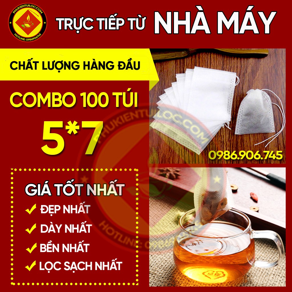 𝐂𝐨𝐦𝐛𝐨 100 túi lọc trà thảo dược có dây rút vải không dệt 𝟓𝐱𝟕𝐜𝐦- Sỉ số lượng lớn- Phukientuiloc