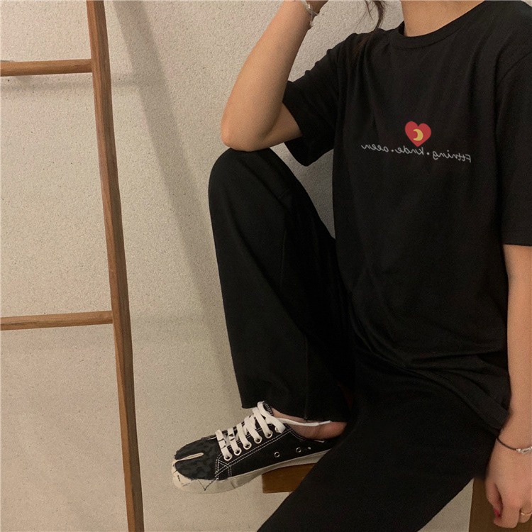 Áo thun SUXI ngắn tay cổ tròn in chữ đơn giản thời trang mùa hè cho nữ