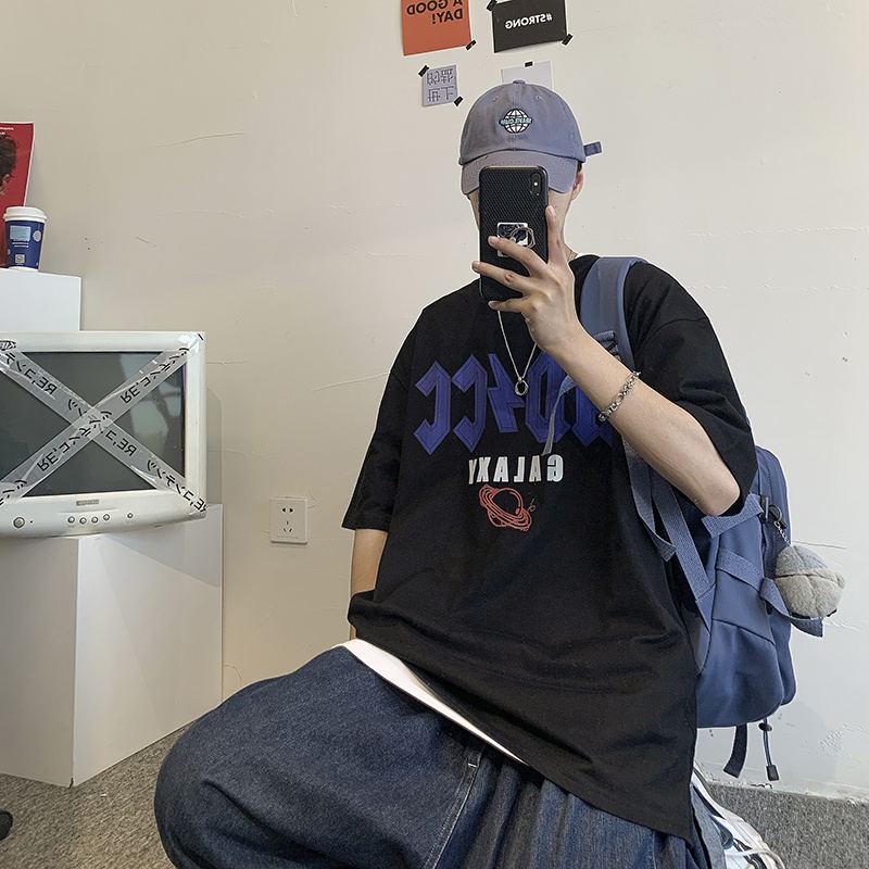 Áo thun tay ngắn dáng rộng in chữ thời trang Nhật Bản sành điệu cỡ S-8Xl cho nam