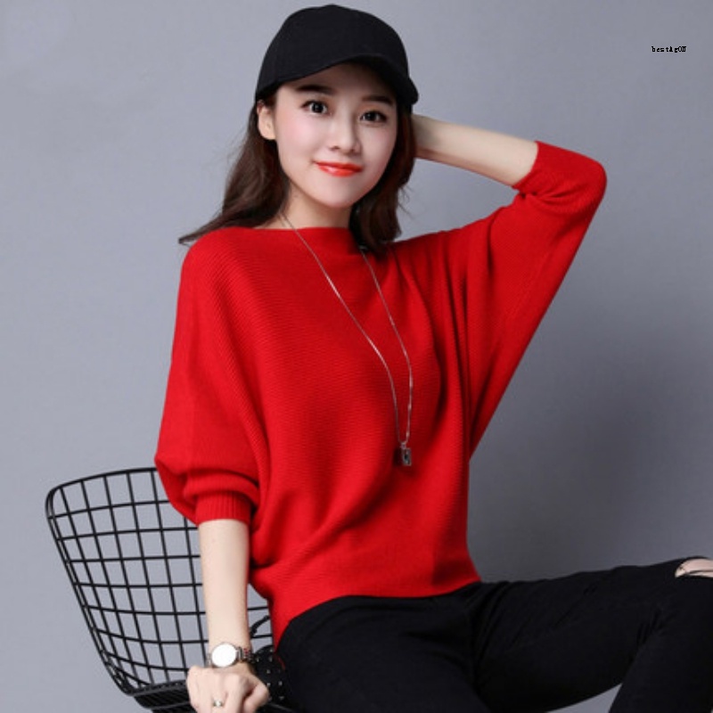 Áo Sweater Dáng Rộng Tay Cánh Dơi Dài Dễ Phối Đồ Thời Trang Xuân Thu 2021 Cho Bạn Gái