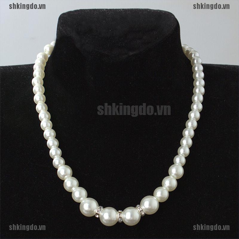 Bộ dây chuyền + bông tai đính đá giả / ngọc trai giả phong cách sang trọng