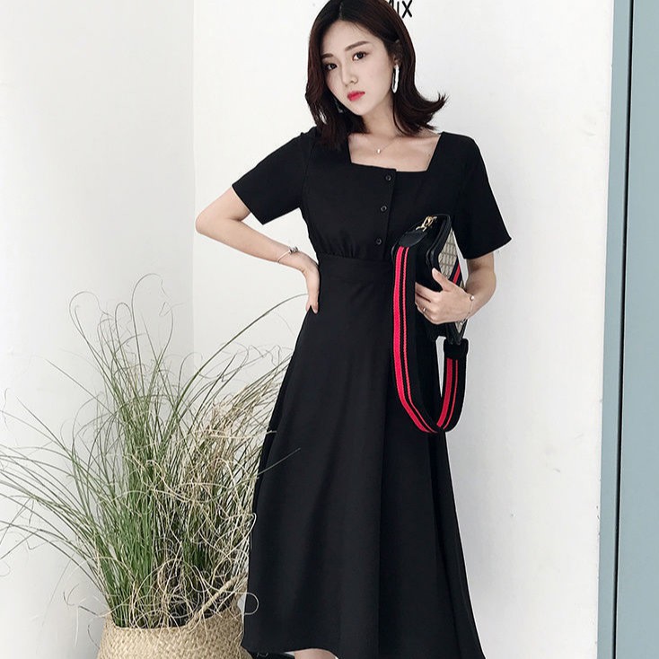 Beautiful classic French square neck short sleeve dress