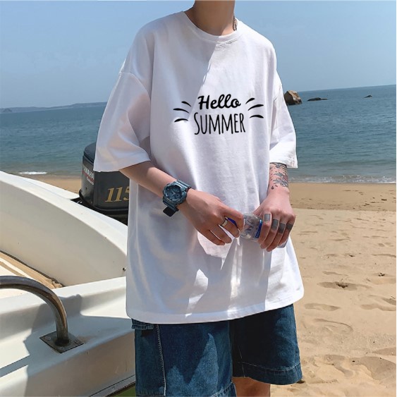 Áo thun nam nữ tay lỡ unisex form rộng Hello Summer Hàn Quốc Siêu Đẹp áo phông basic tee hot trend mùa hè A504 Glc Shop