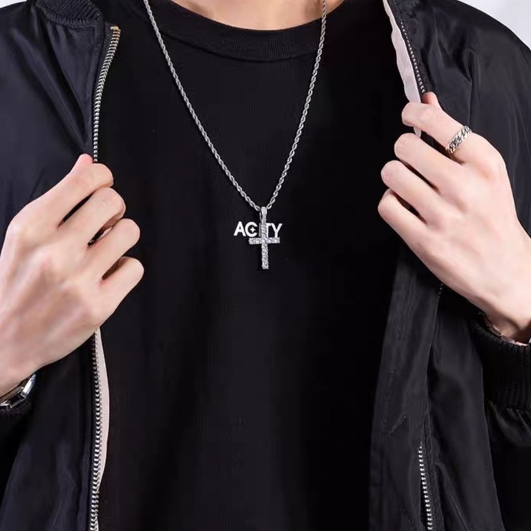 Dây Chuyền Nam Mặt Chữ Thập Đính Đá Siw Chain Asta Accessories Màu Bạc Đẹp Cao Cấp - Vòng Cổ Nam Siw chain Titan