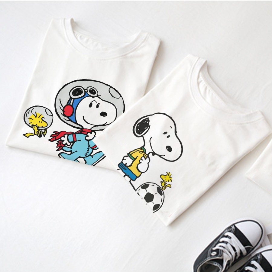 Áo thun Cotton Trắng Unisex Nam Nữ Snoopy
