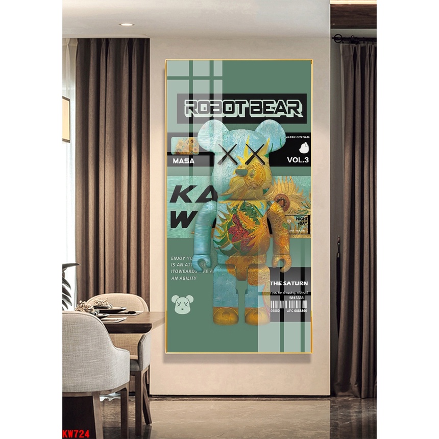 [ 60 x 90 cm KHỔ LỚN TRÁNG GƯƠNG CAO CẤP] chú Gấu Kaws Toy Treo Tường Bearbrick decor trang trí MELYHOME