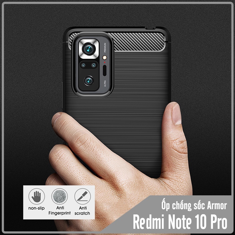 Ốp lưng cho Xiaomi Redmi Note 10 Pro Chống sốc - Rugged Armor Carbon phay xước không bám vân tay